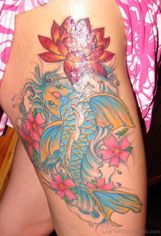 Lovely Fish Tattoo On Thigh