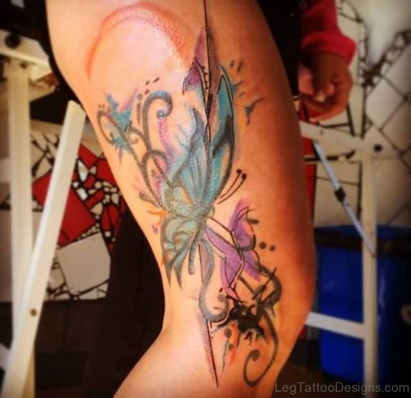 Lovely Flying Aqua Butterfly Tattoo