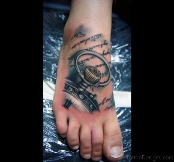 Lovely Half Clock Tattoo On Foot