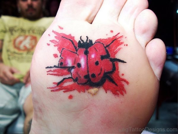 Lovely Ladybug Tattoo On Foot