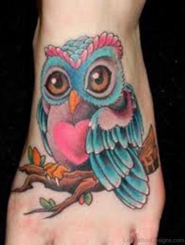 Lovely Owl Tattoo On Foot