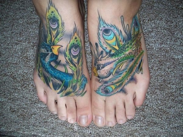 Lovely Peacock Tattoo On Foot