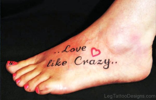 Lovely Red Heart Tattoo On Foot