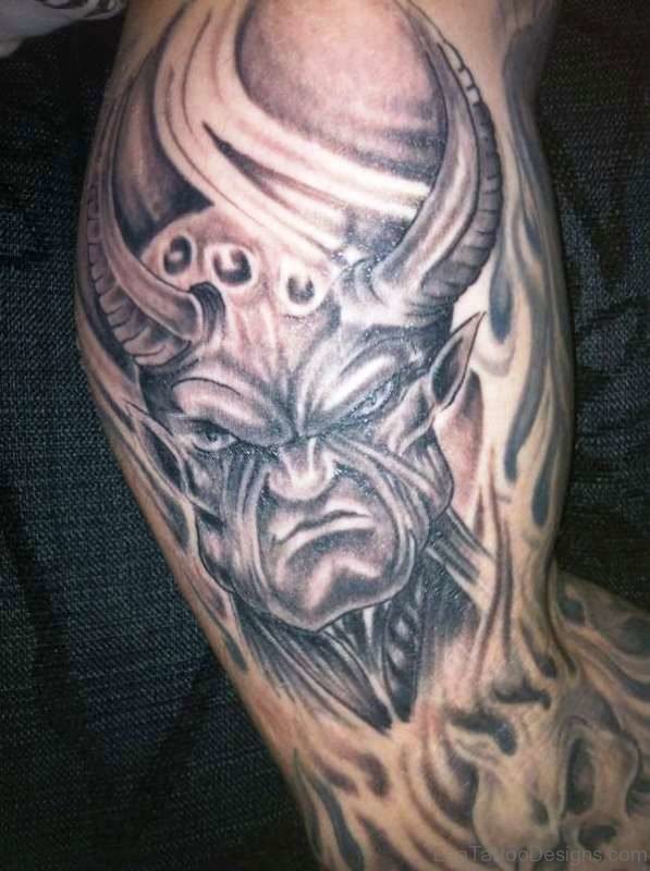 Magnificent Evil Tattoo On Leg