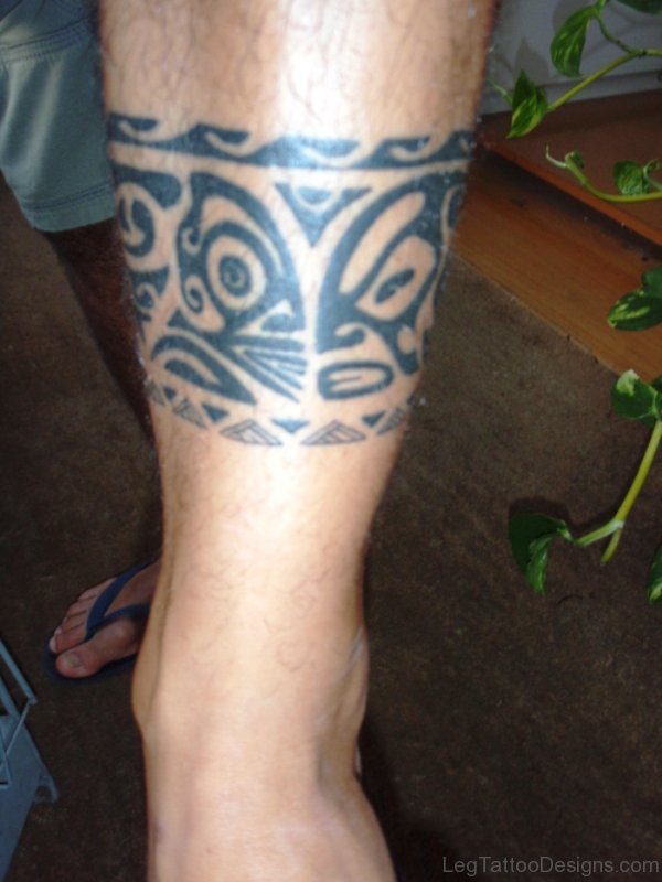 Maori Leg Band Tattoo On Leg