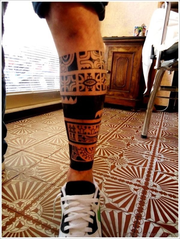 Maori Tattoo Design On Calf