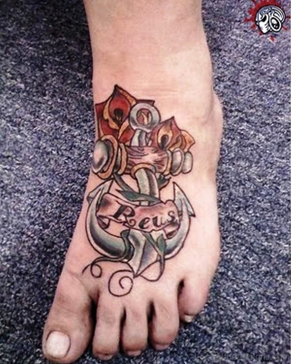 Marvellous Anchor Tattoo With Flowers