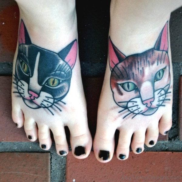 Marvellous Cats Tattoos Design On Feet