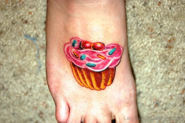 Marvelous Cupcake Tattoo On Foot