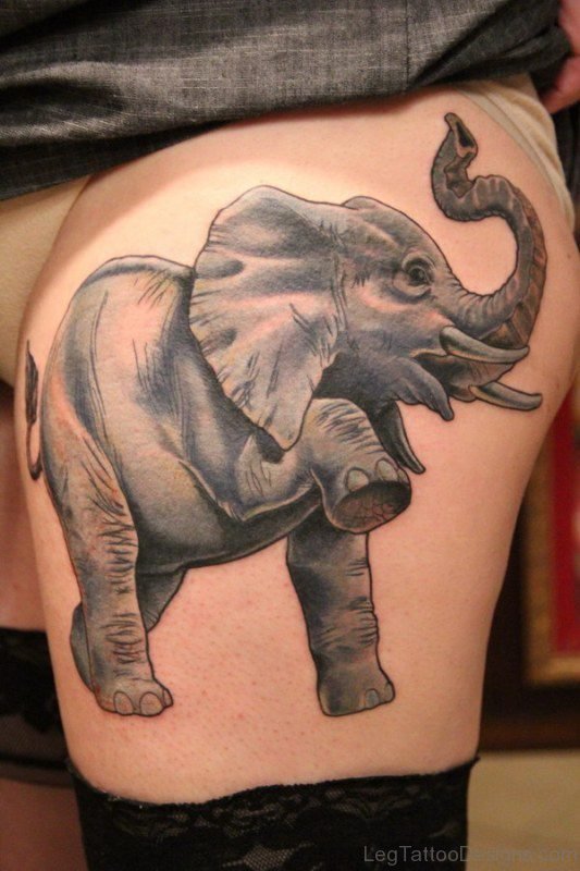 Marvelous Elephant Tattoo On Thigh