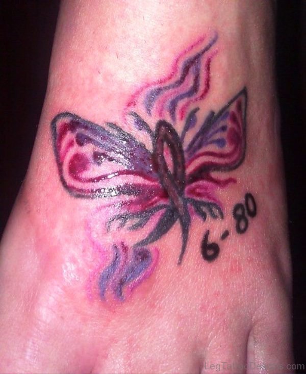 Memorial Butterfly Tattoo On Foot