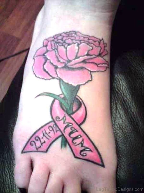 Memorial Flower With Cancer Ribbon Tattoo