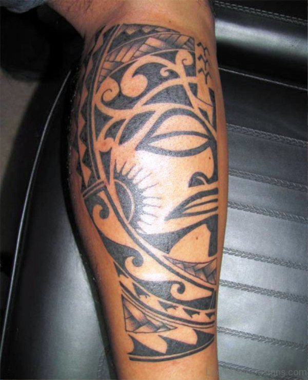 Mens Tribal Tattoo On Calf