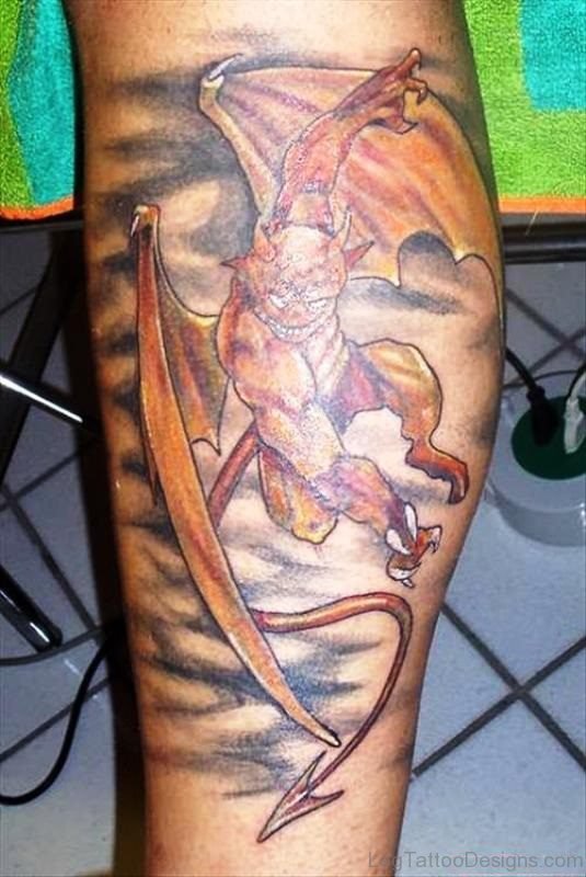 Mind Blowing Evil Tattoo On Leg