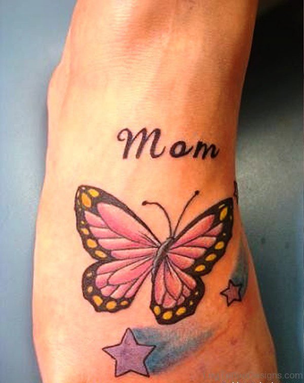 Mom Butterfly Tattoo On Foot
