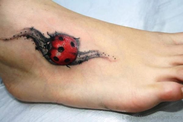 Moving Ladybug Tattoo On Foot