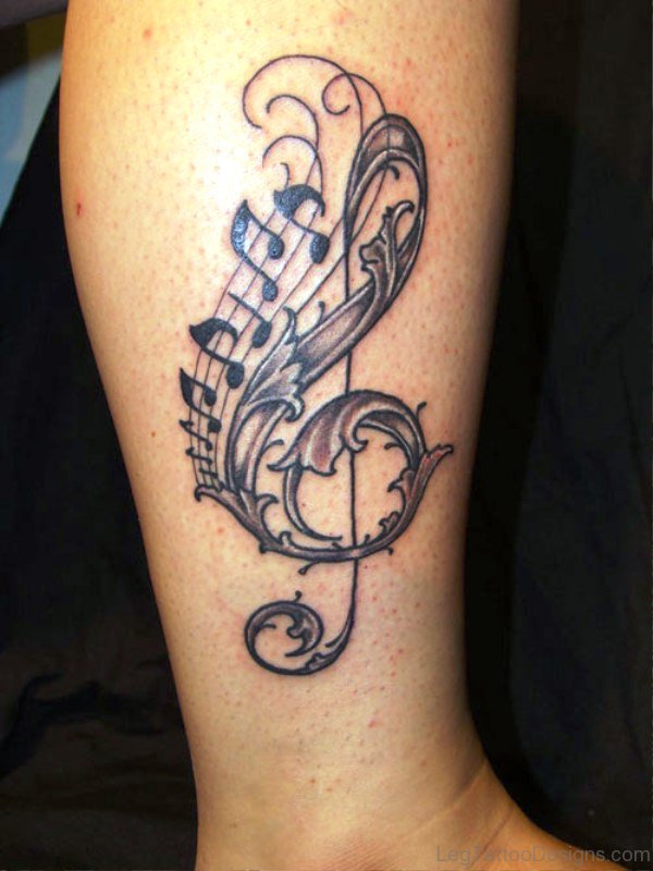 Music Tattoo On Calf