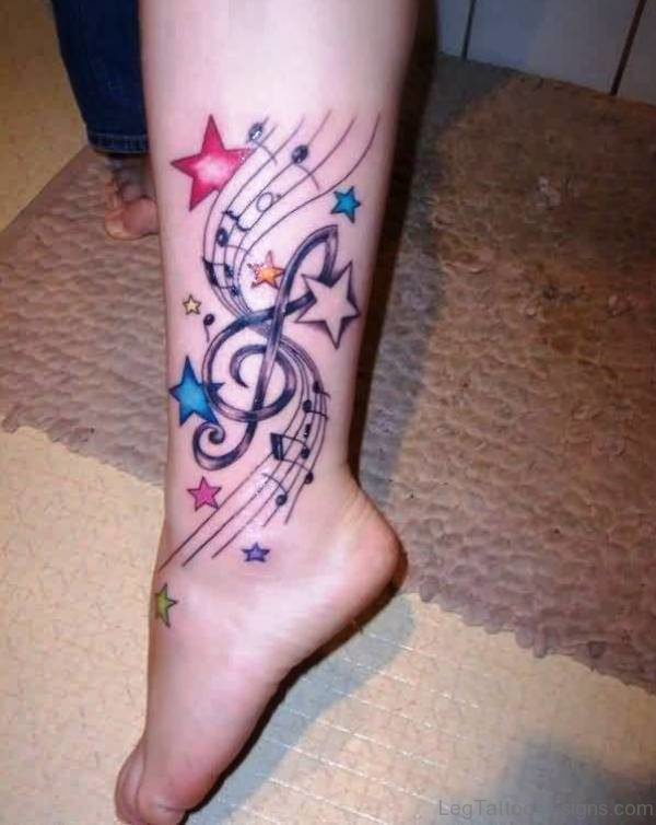 Musical Star Tattoo On Ankle