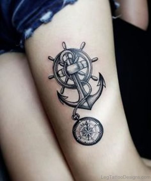 Nautical Anchor Thigh Tattoo