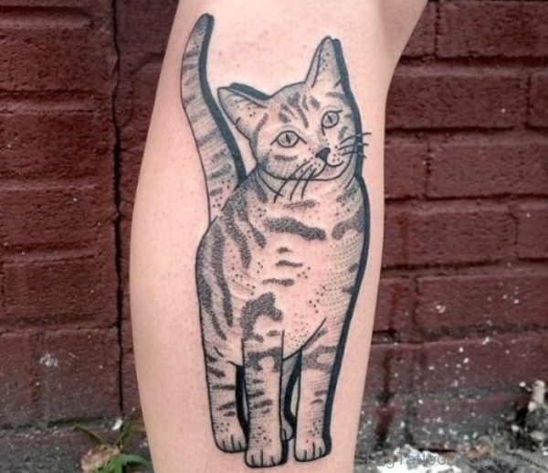 Nice Cat Tattoo On Leg