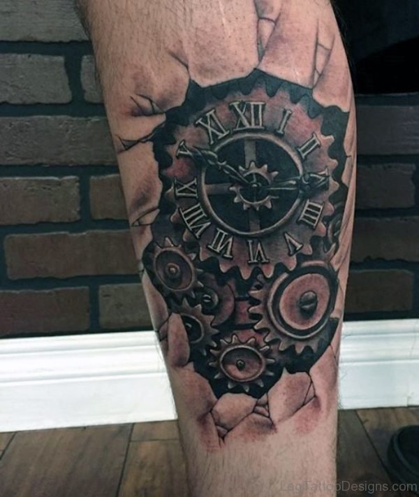 Nice Clock Leg Tattoo