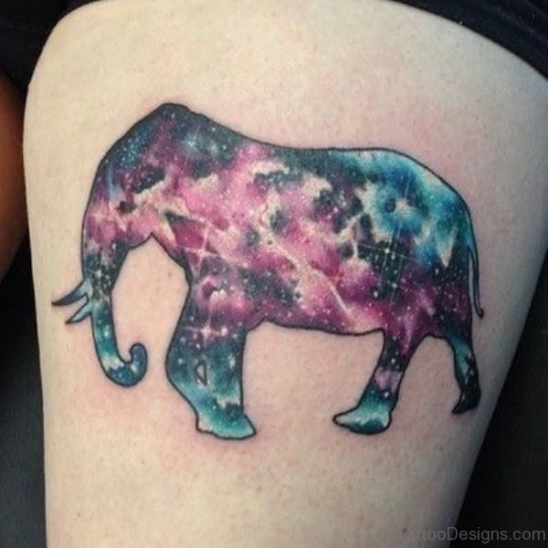 Nice Colorful Elephant Tattoo On Thigh