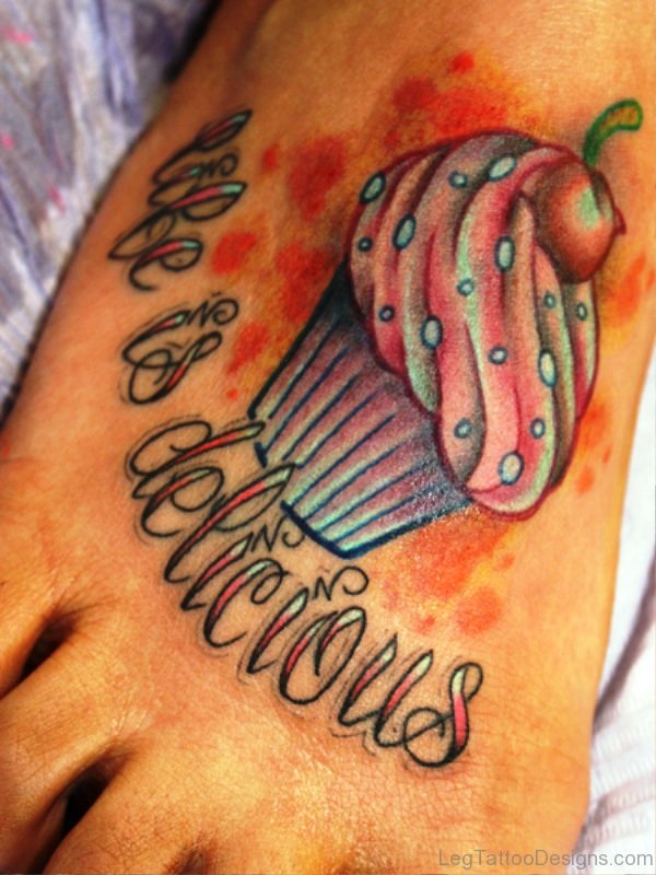 Nice Cupcake Tattoo On Foot