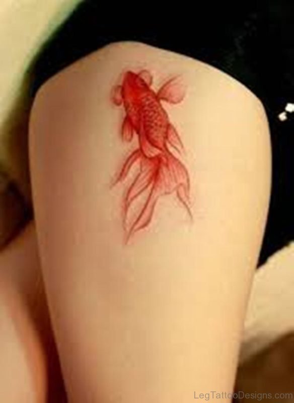 Nice Fish Tattoo On Thigh