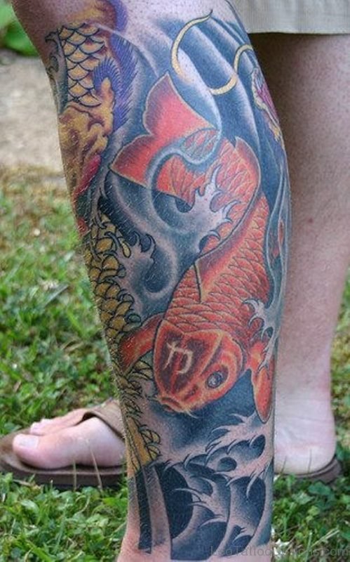 Nice Looking Fish Tattoo On Leg