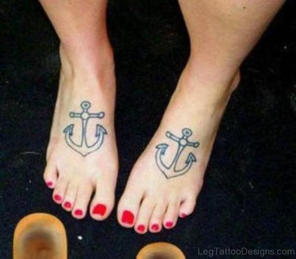 Nice Matching Anchor Tattoo On Foot