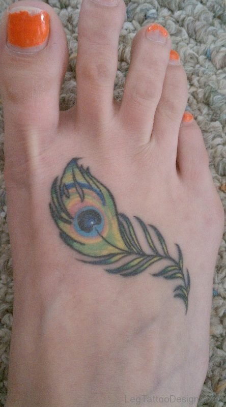 Nice Peacock Feather Tattoo On Foot