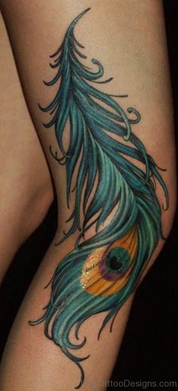 Nice Peacock Feather Tattoo On Thigh