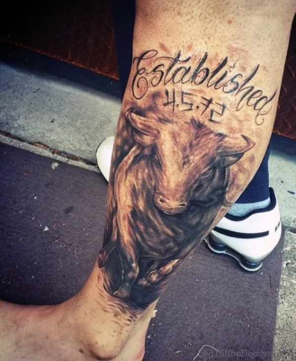 Nice Taurus Tattoo On Leg