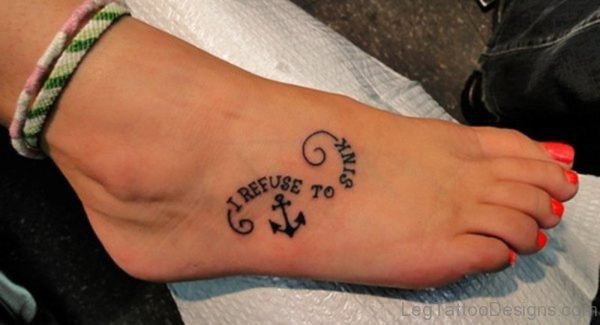 Nice Wording Anchor Tattoo On Ankle
