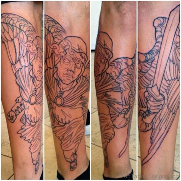 Outline Angel Tattoo on Leg