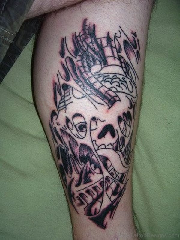 Outline Biomechanical Tattoo On Leg