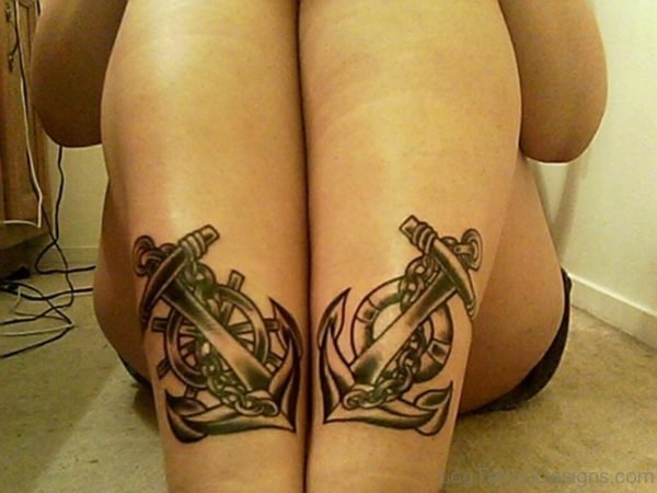 Outstanding Anchor Leg Tattoo