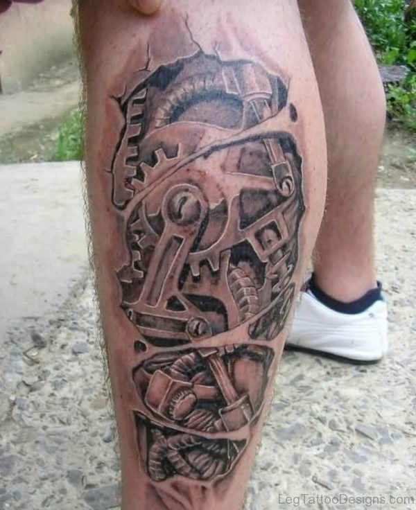 Outstanding Biomechanical Leg Tattoo