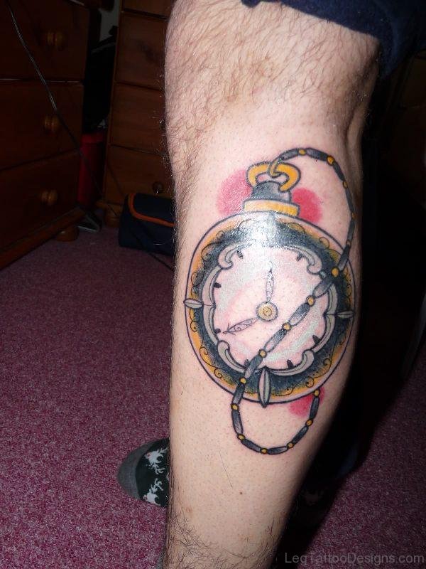 Outstanding Clock Tattoo On Leg