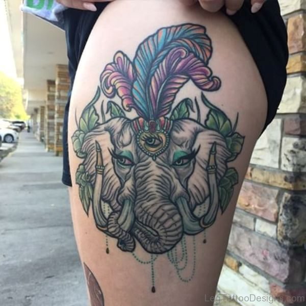 Outstanding Elephant Tattoo On Thigh