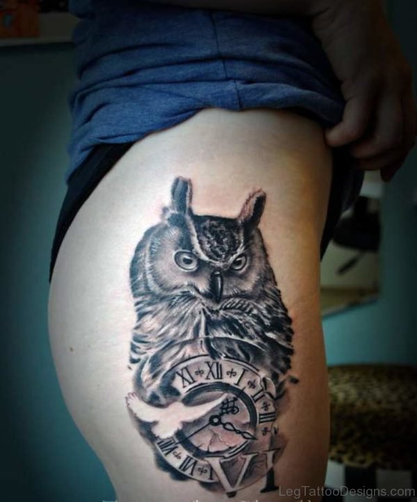 Owl And Clock Tattoo