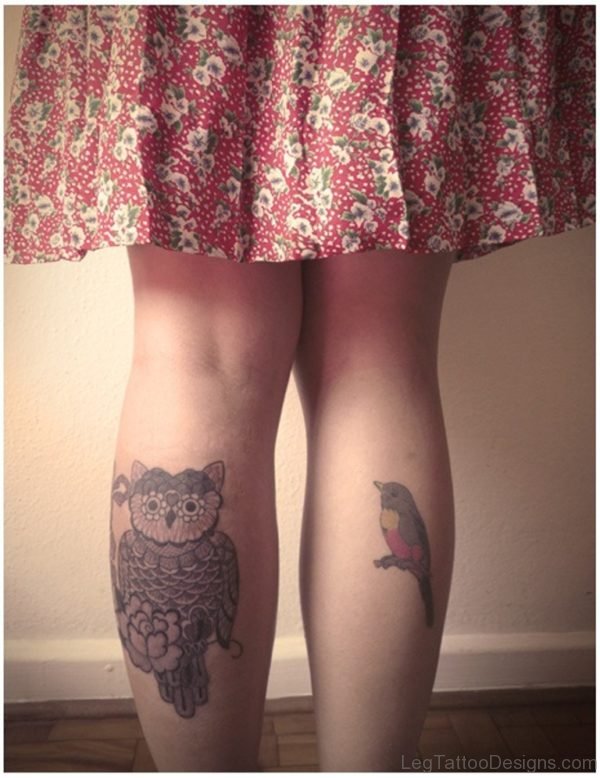 Owl Tattoo On Back Leg
