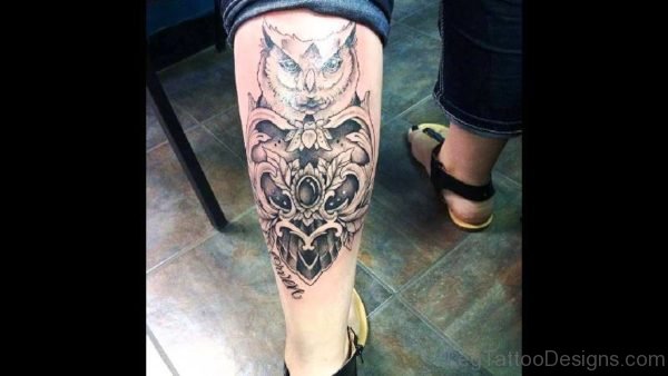 Owl Tattoo On Calf