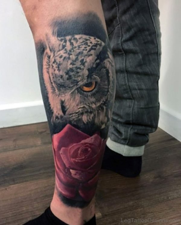 Owl With Rose Tattoo