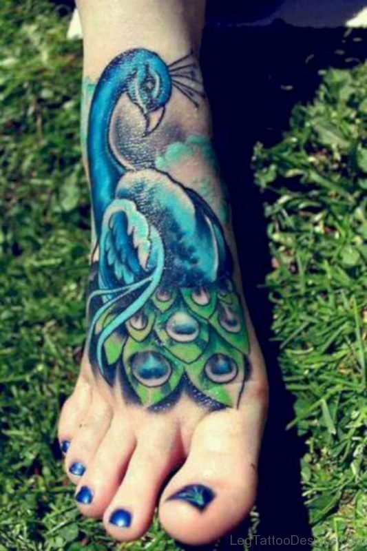 Peacock Tattoo On Foot