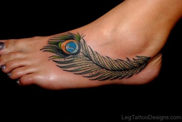 Perfect Peacock Feather Tattoo On Foot