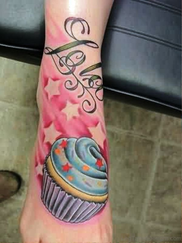 Phenomenal Cupcake Tattoo On Foot