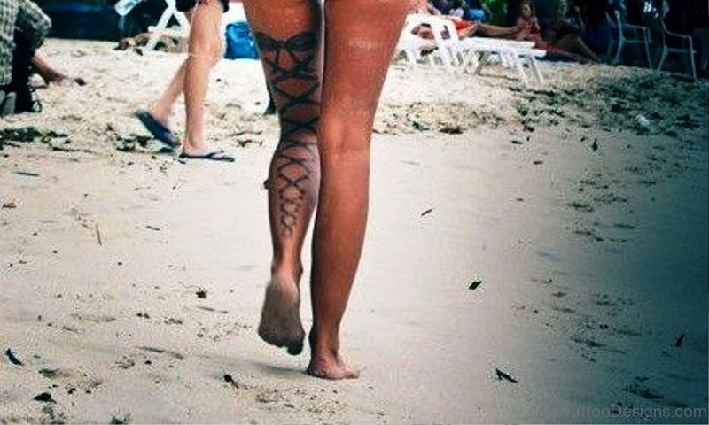 Photo Of Corset Tattoo On Leg