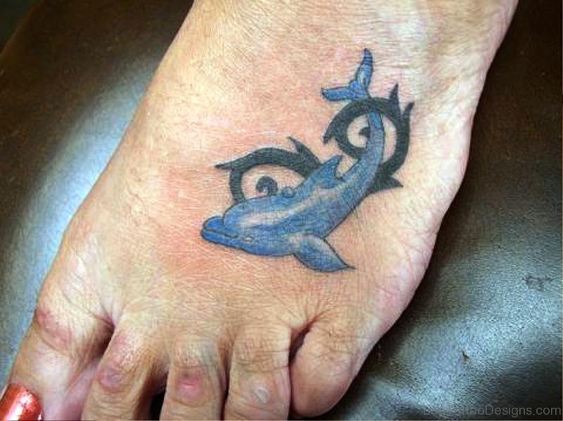 Picture Of Dolphin Tattoo On Foot