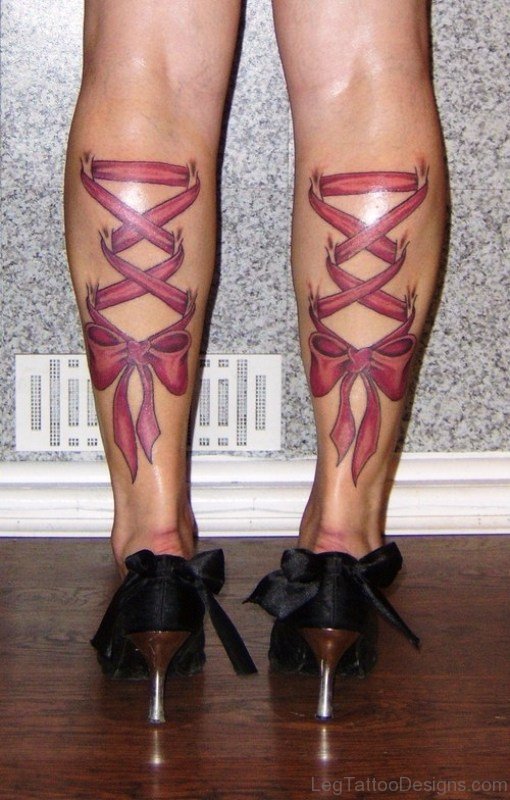 Pink Corset Tattoos On Back Legs